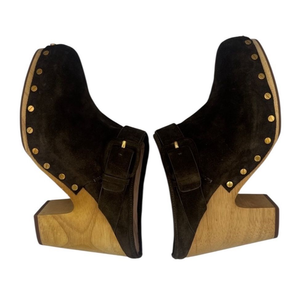 New VERONICA BEARD DACEY Buckle Clogs MULE PLATFORM Chocolate Brown SUEDE 9.5 - Picture 7 of 12